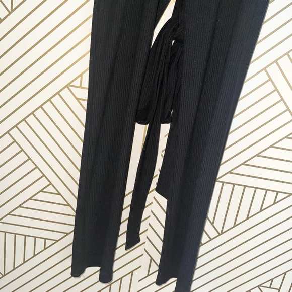 REFORMATION Kassia Tie Waist Rib Pants in Black - Picture 4 of 12